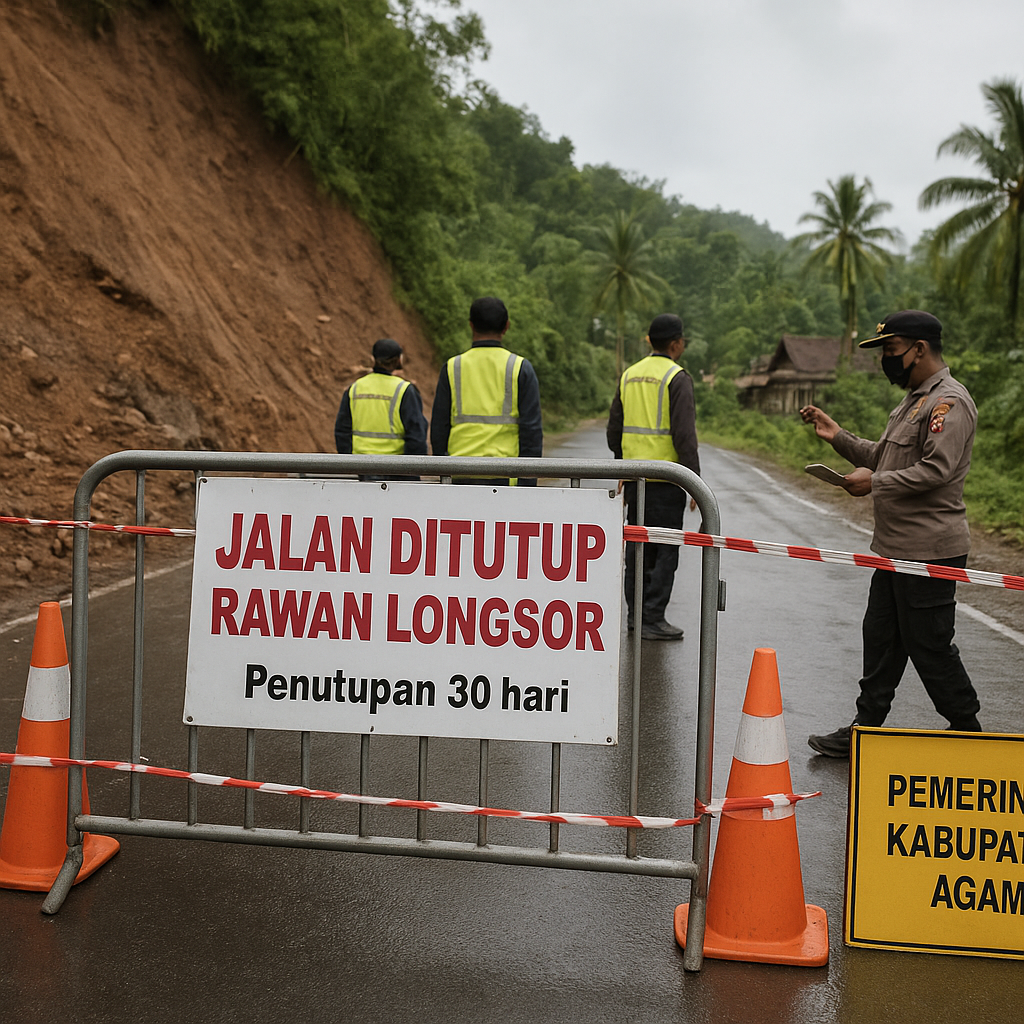 Penutupan Akses Jalur Rawan Longsor di Kabupaten Agam, Sumatera Barat