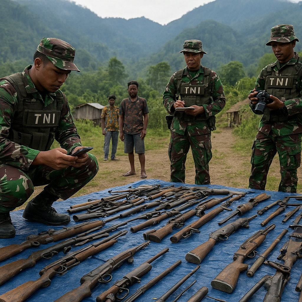 TNI Kuasai Tiga Kampung di Yahukimo, Puluhan Senjata dan Senapan Angin Diamankan