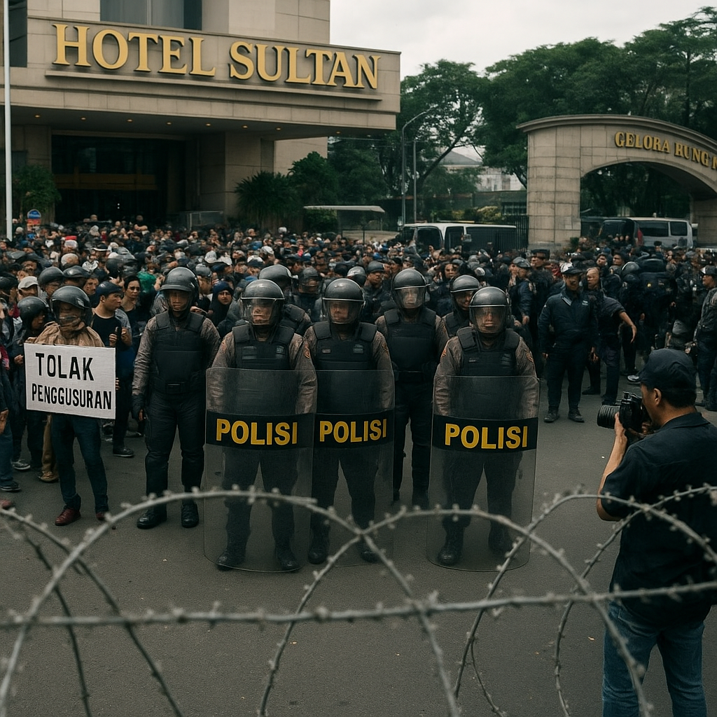 Jelang Eksekusi Hotel Sultan, Ratusan Simpatisan Berkumpul dan Kawat Berduri Dipasang