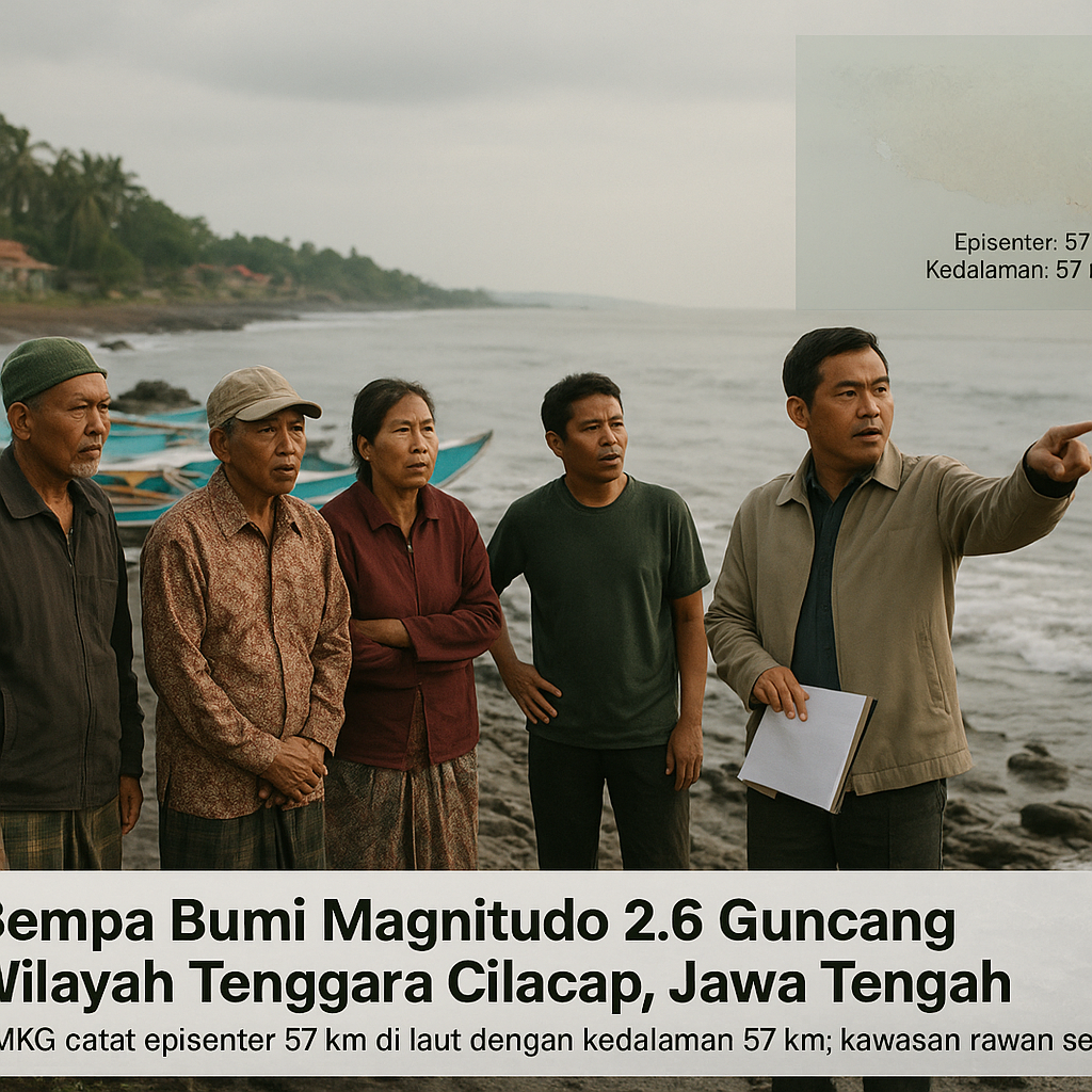 Gempa Bumi Magnitudo 2.6 Guncang Wilayah Tenggara Cilacap, Jawa Tengah