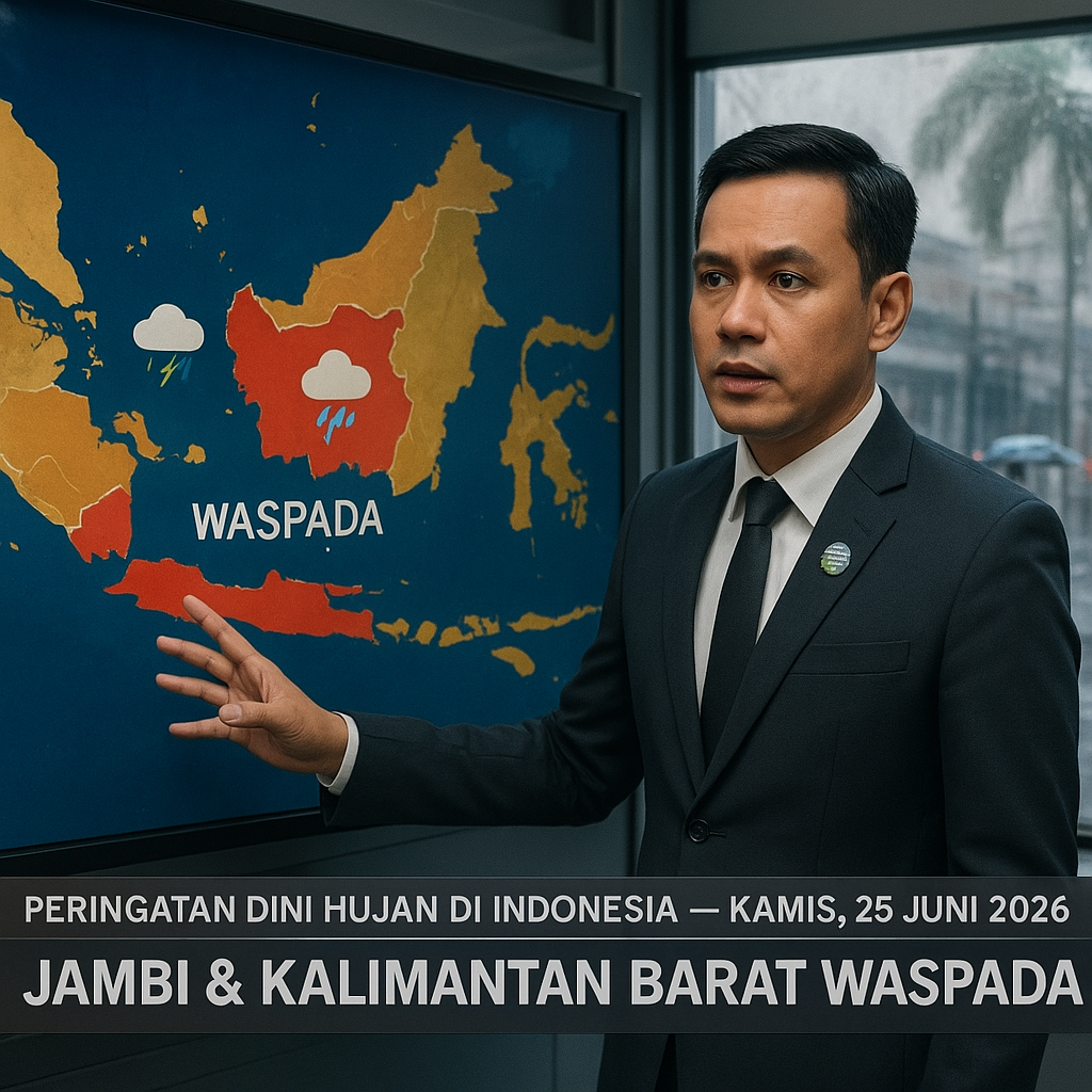 Peringatan Dini Hujan di Indonesia Kamis, 25 Juni 2026: Jambi dan Kalimantan Barat Waspada