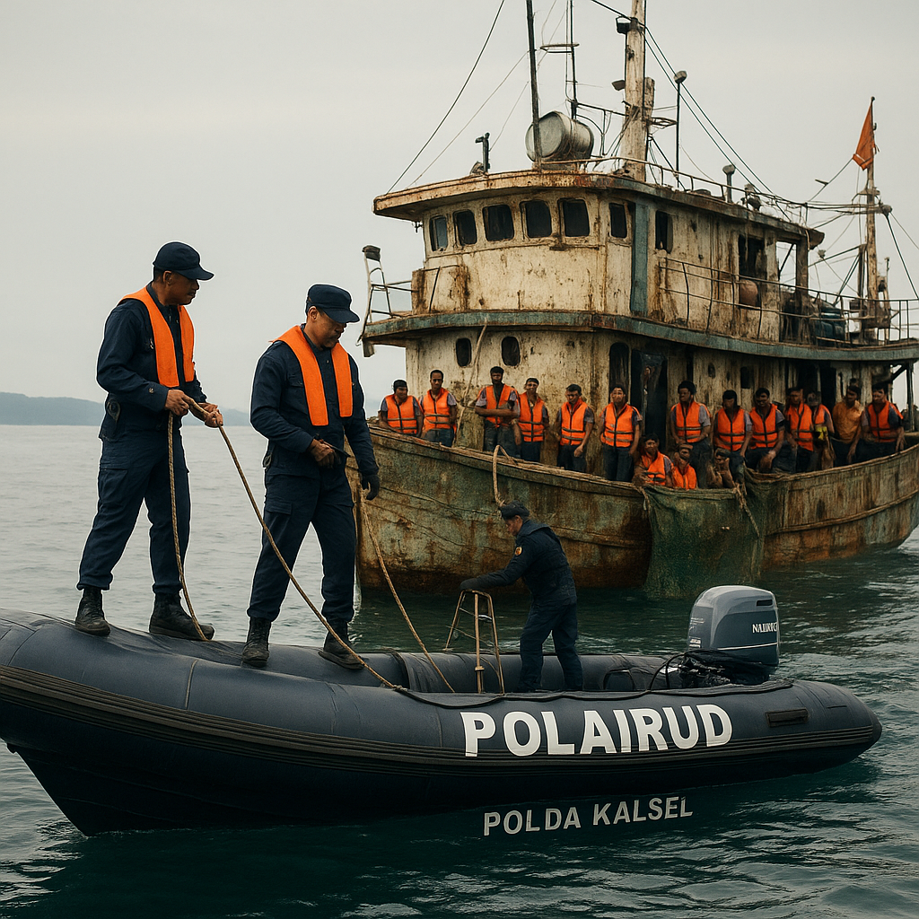 Polairud Polda Kalsel Amankan Kapal Asing di Perairan Kotabaru