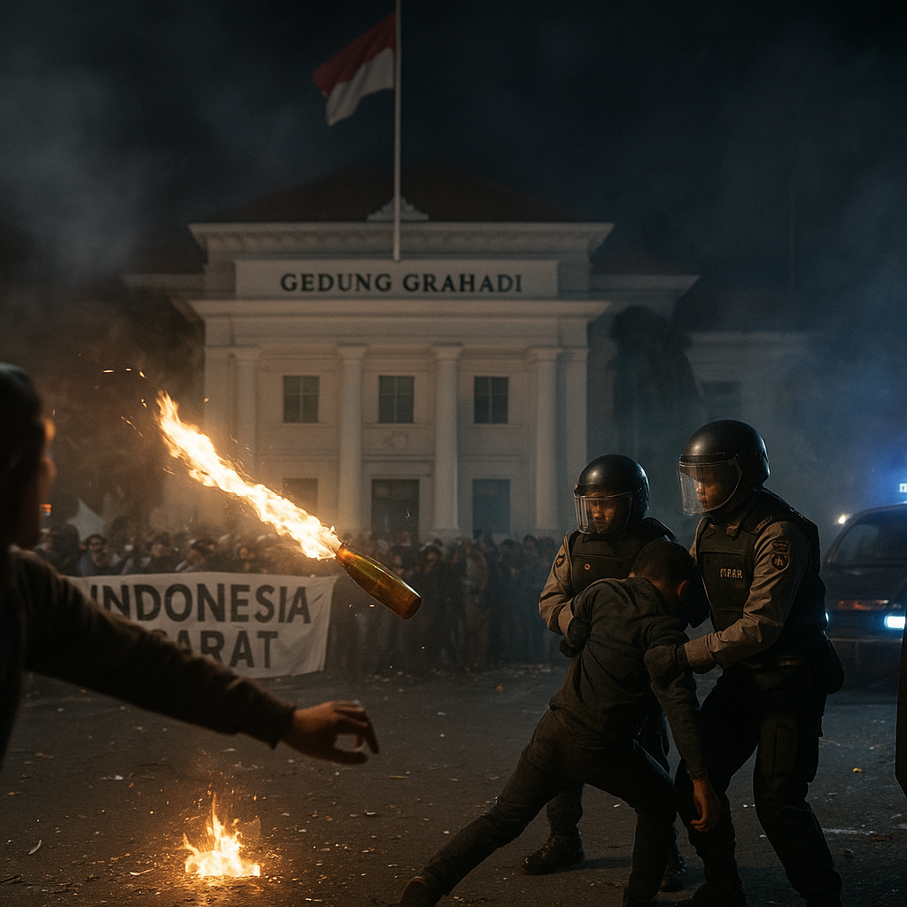 Aksi 'Indonesia Sekarat' Berakhir Anarkis: Gedung Grahadi Surabaya Dilempar Molotov, Perusuh Diciduk