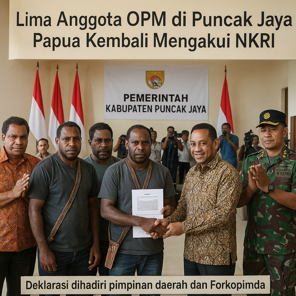Lima Anggota OPM di Puncak Jaya Papua Kembali Mengakui NKRI