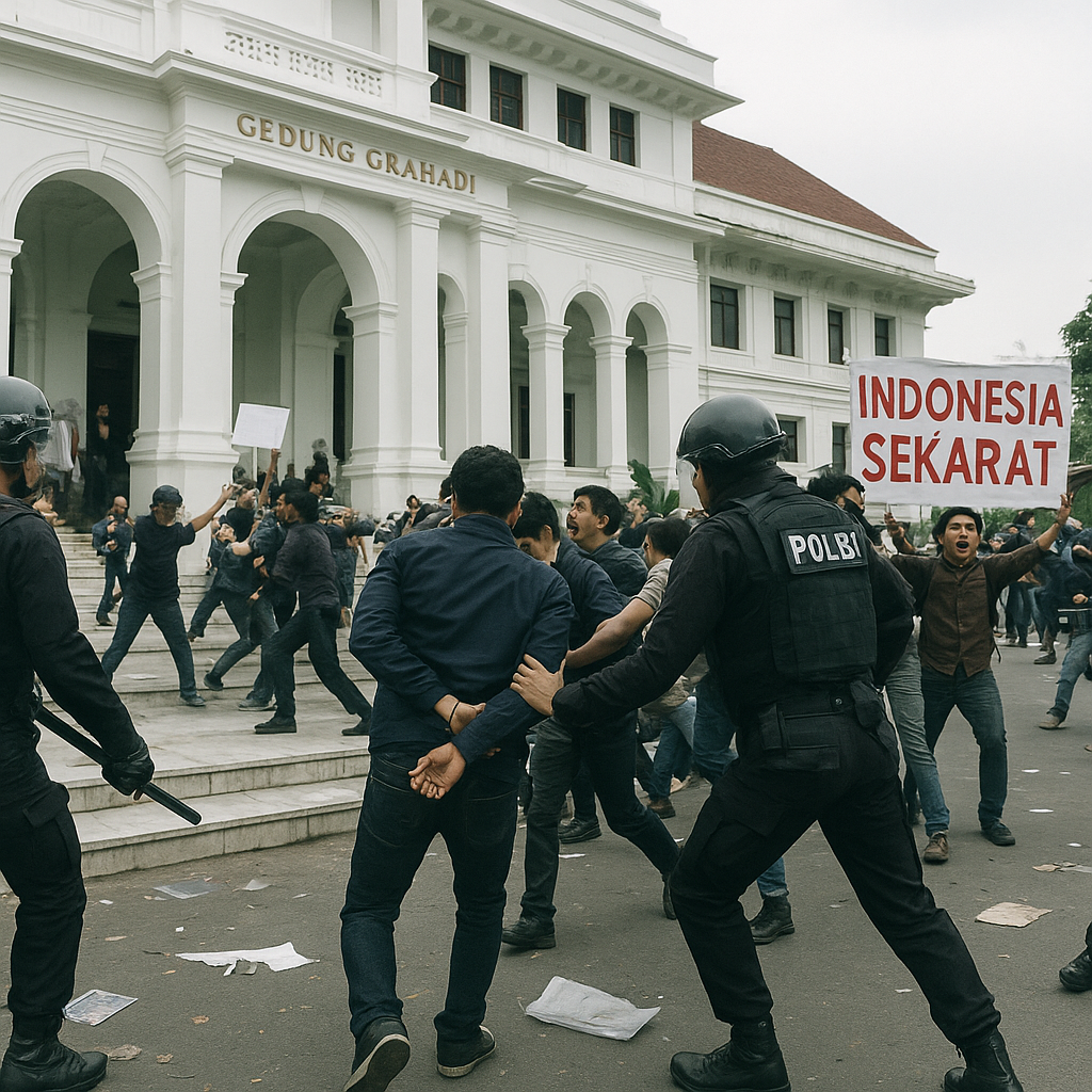 Polisi Polrestabes Surabaya Amankan Belasan Massa Aksi Unjuk Rasa Indonesia Sekarat di Grahadi