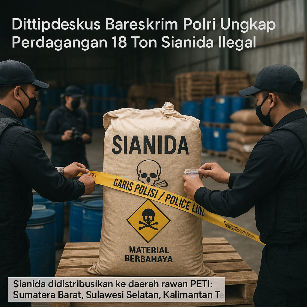Dittipideksus Bareskrim Polri Ungkap Perdagangan 18 Ton Sianida Ilegal