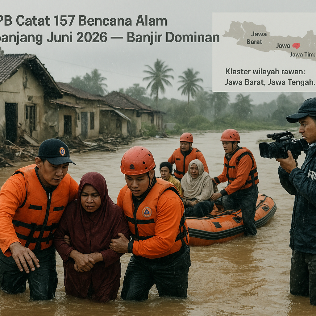 BNPB Catat 157 Bencana Alam Terjadi sepanjang Juni 2026, Banjir Dominan