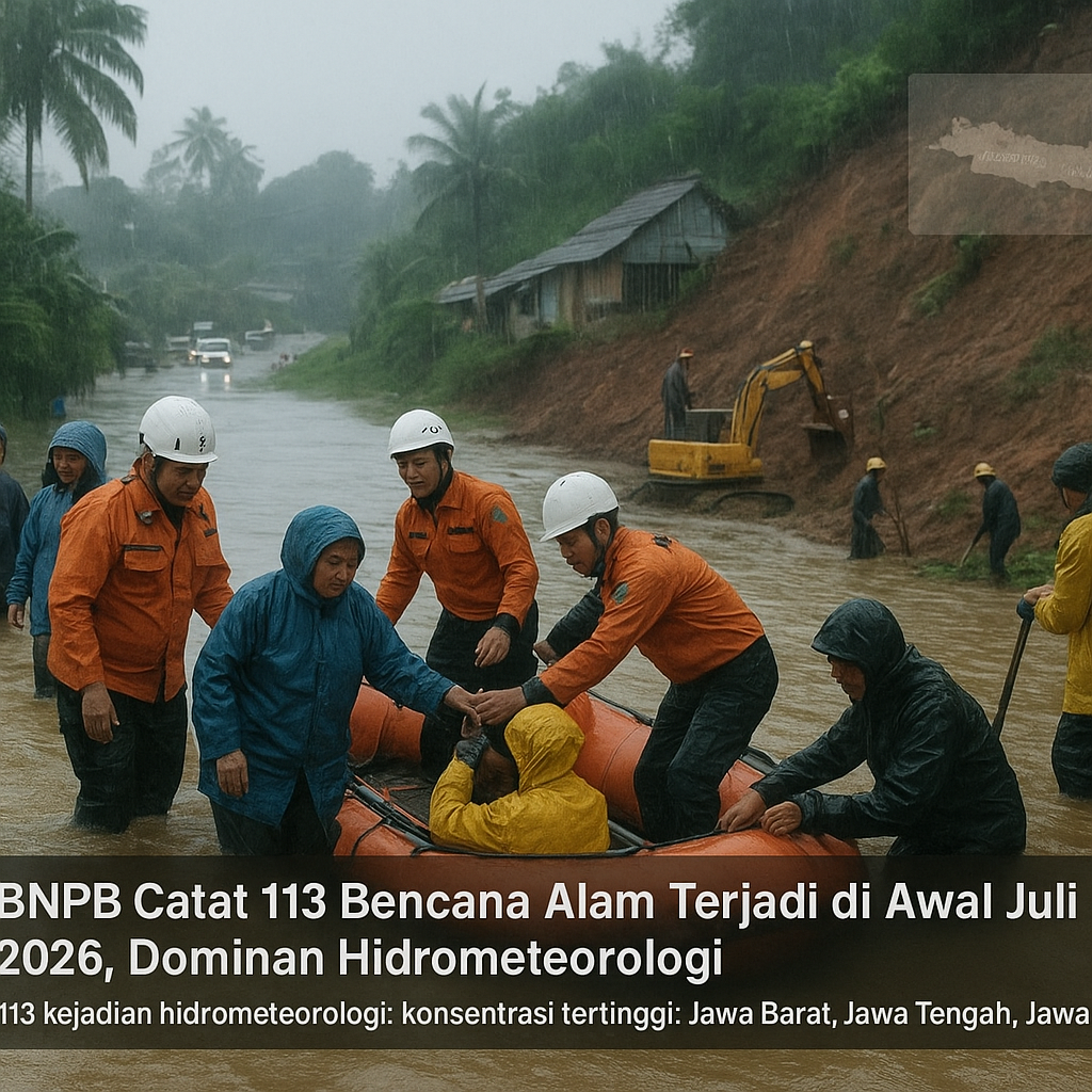 BNPB Catat 113 Bencana Alam Terjadi di Awal Juli 2026, Dominan Hidrometeorologi