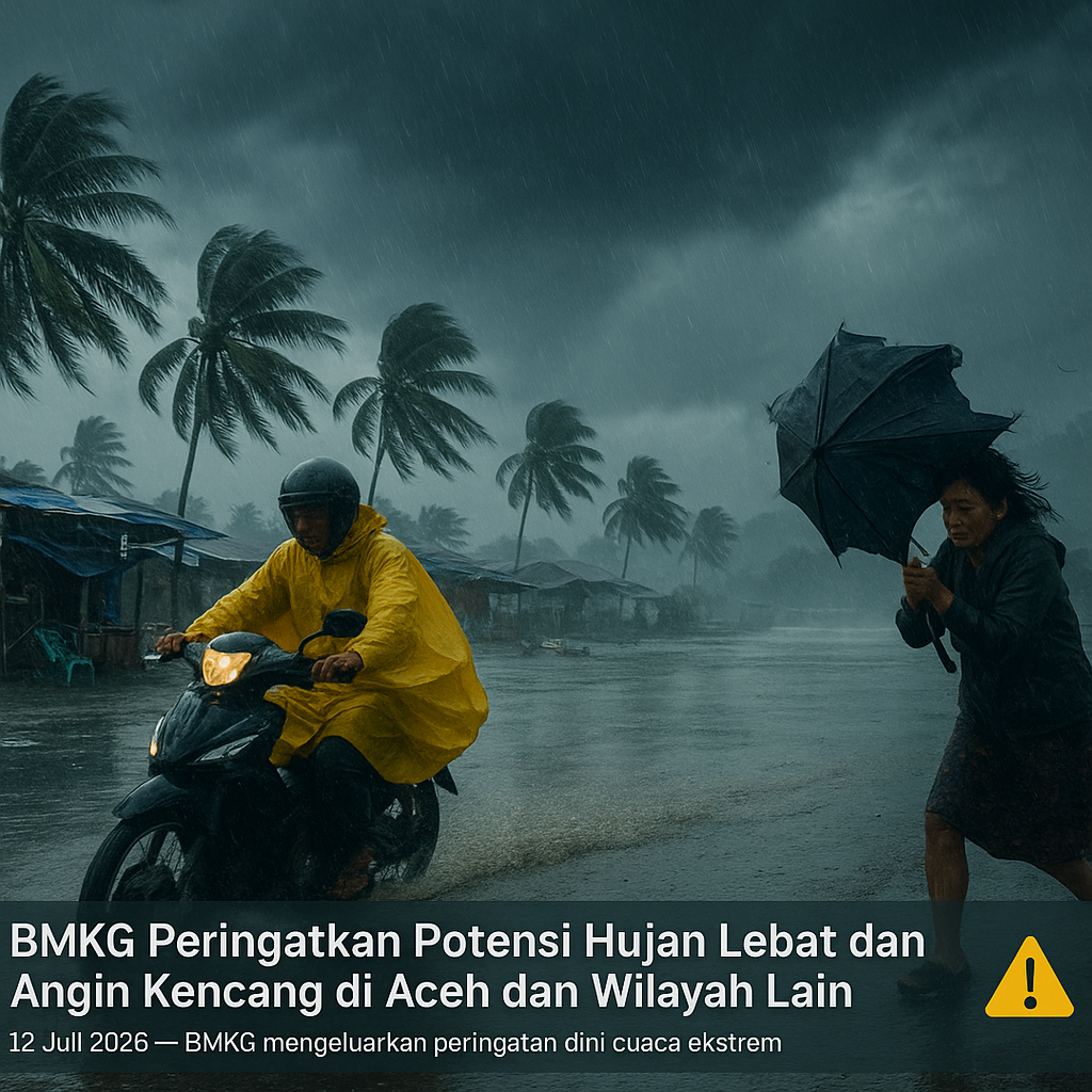BMKG Peringatkan Potensi Hujan Lebat dan Angin Kencang di Aceh dan Wilayah Lain