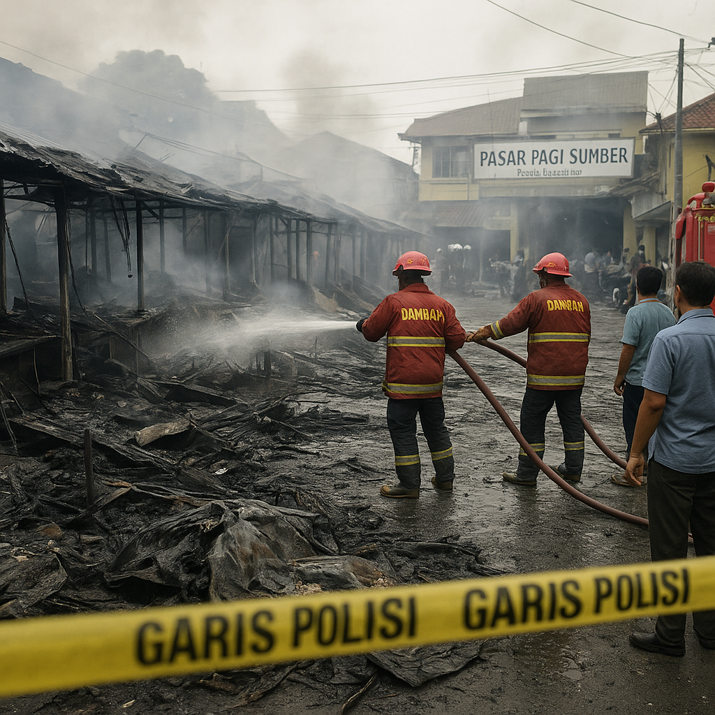 Kebakaran Pasar Tradisional di Cirebon Hancurkan 50 Kios, Diduga Korsleting Listrik