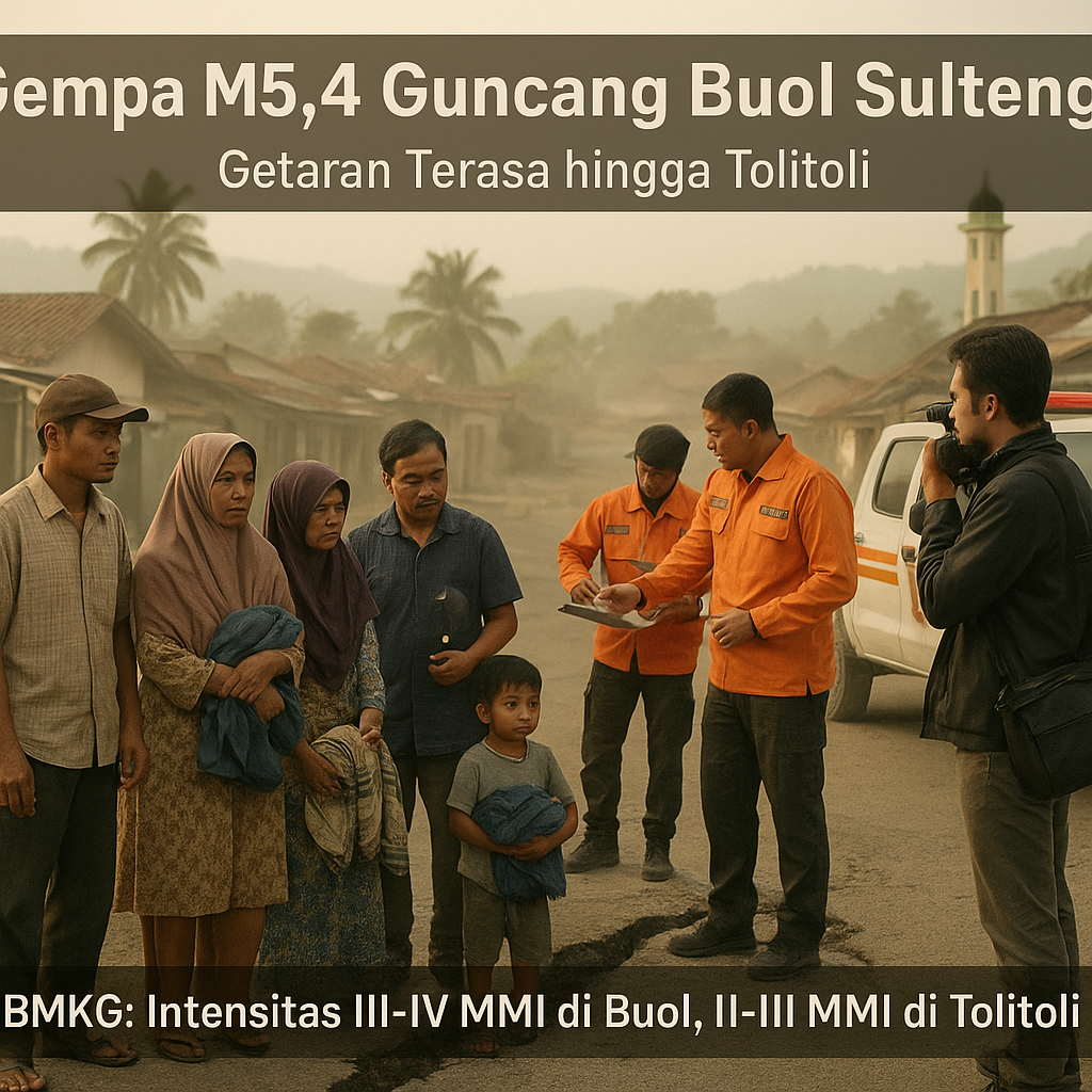 Gempa M5,4 Guncang Buol Sulteng, Getaran Terasa hingga Tolitoli