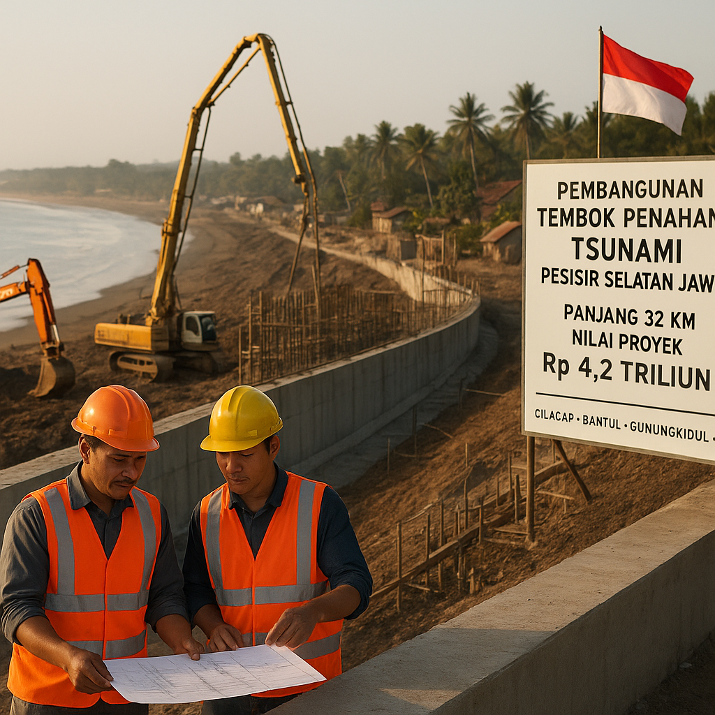 Pembangunan Tembok Penahan Tsunami di Pesisir Selatan Jawa Masuki Tahap Akhir