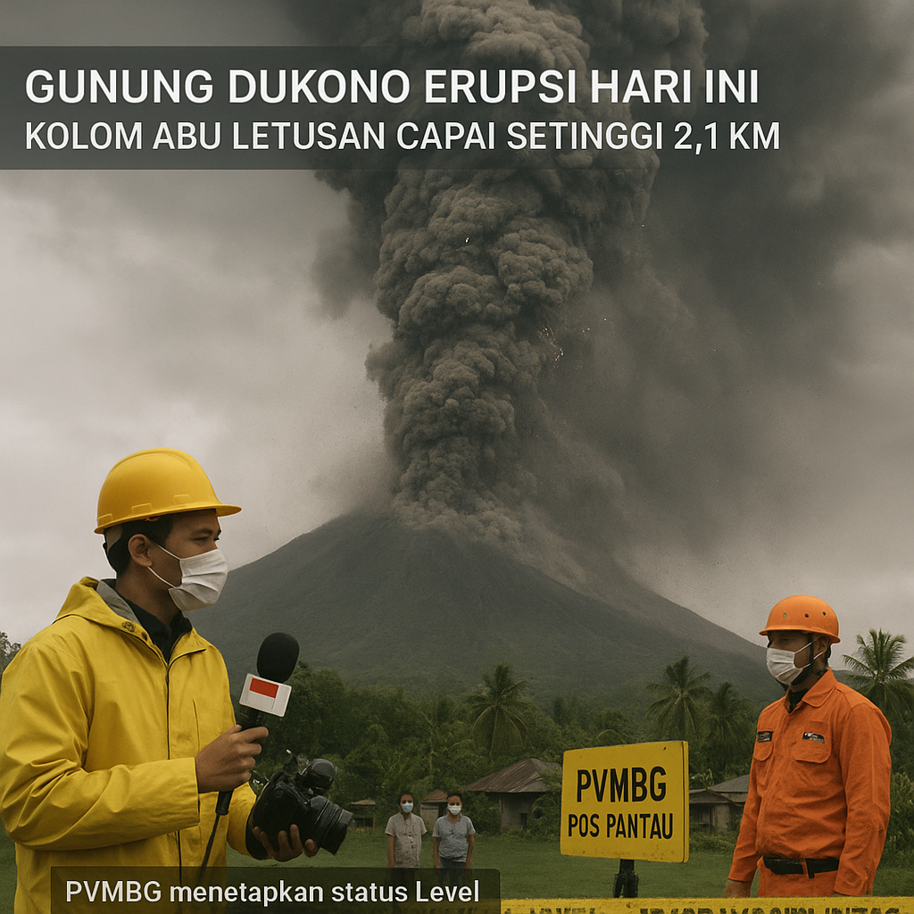 Gunung Dukono Erupsi Hari Ini, Kolom Abu Letusan Capai Setinggi 2,1 Km