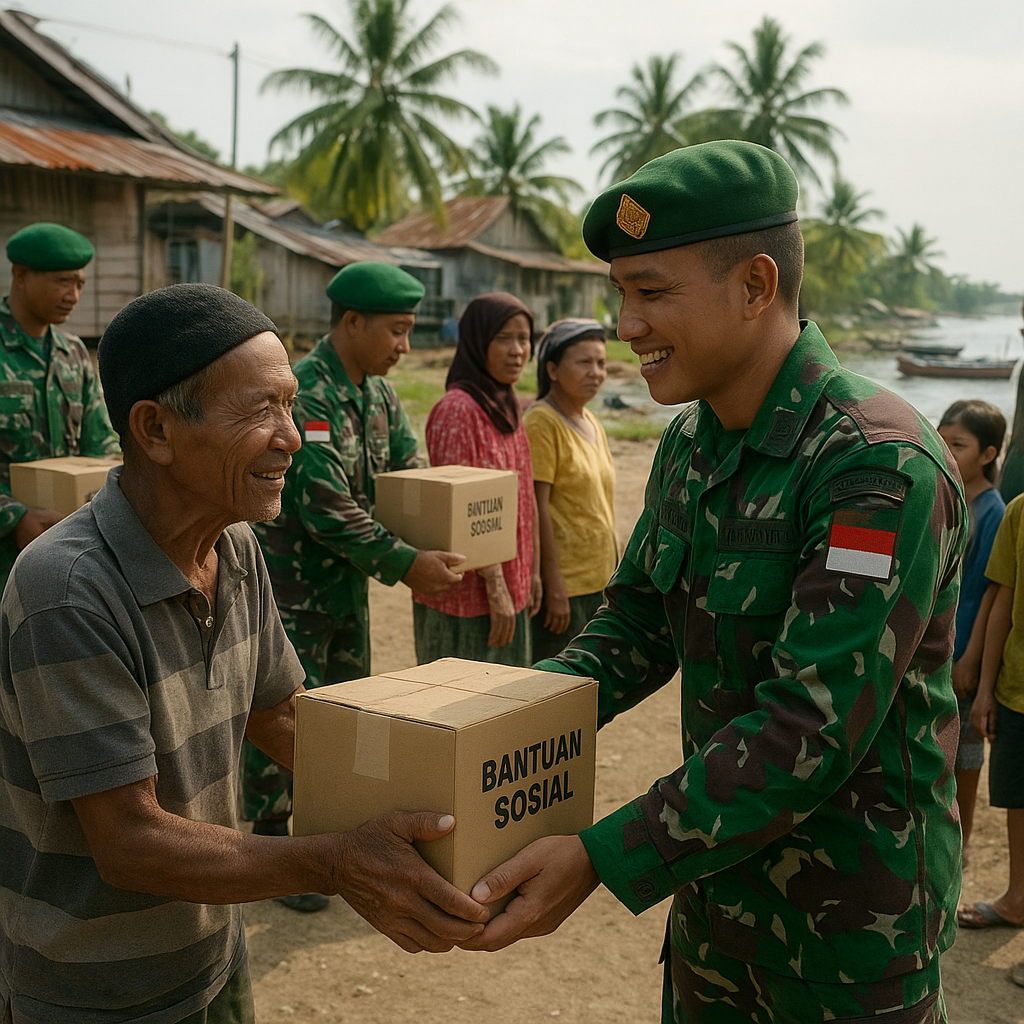 Satgas Pamtas Yonif 642 Bagikan Bantuan Sosial di Perbatasan RI-Malaysia