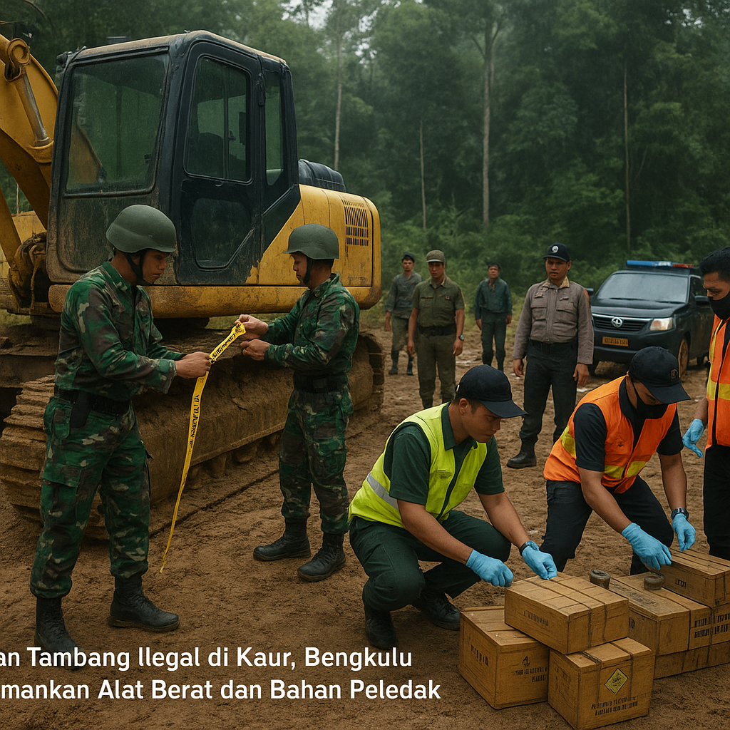 Penertiban Tambang Ilegal di Kaur Bengkulu, TNI-AD Amankan Alat Berat dan Bahan Peledak