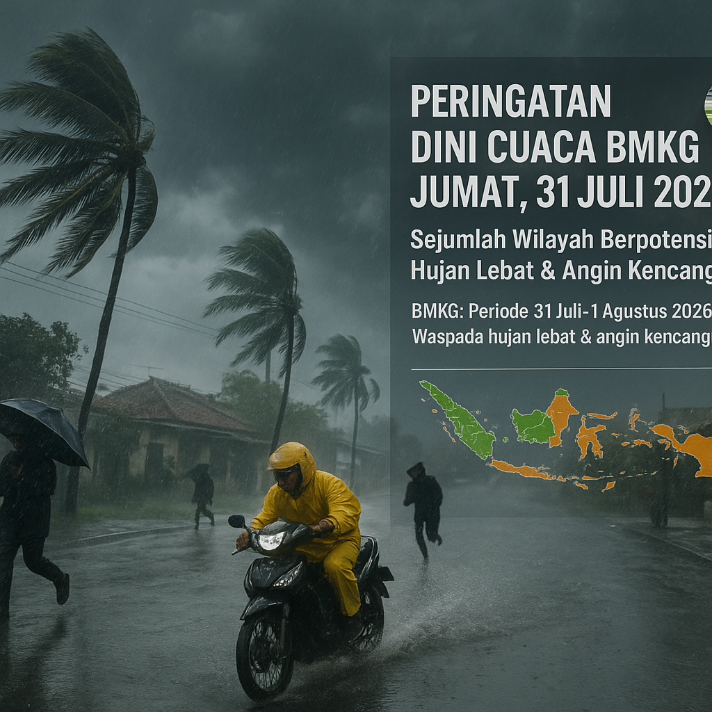 Peringatan Dini Cuaca BMKG Jumat, 31 Juli 2026: Sejumlah Wilayah Berpotensi Hujan Lebat & Angin Kencang