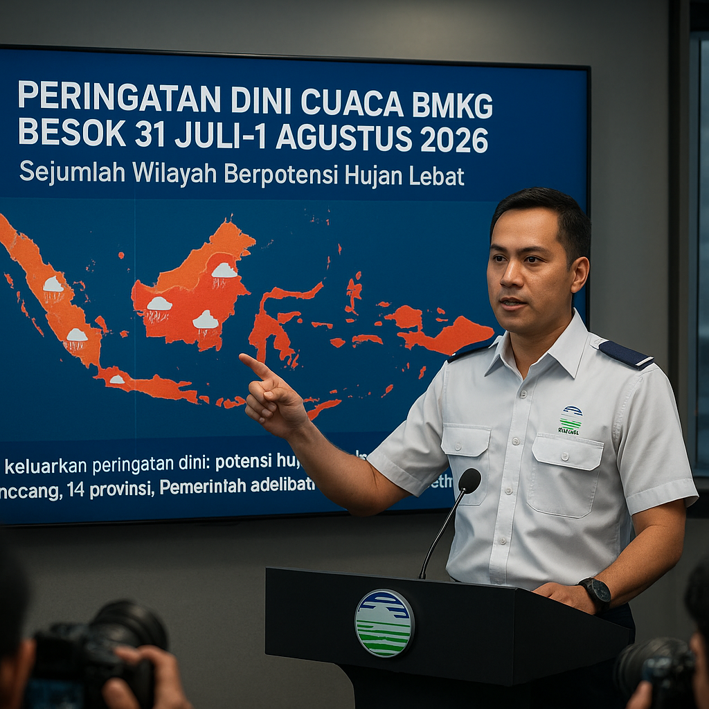 Peringatan Dini Cuaca BMKG Besok 31 Juli-1 Agustus 2026, Sejumlah Wilayah Berpotensi Hujan Lebat