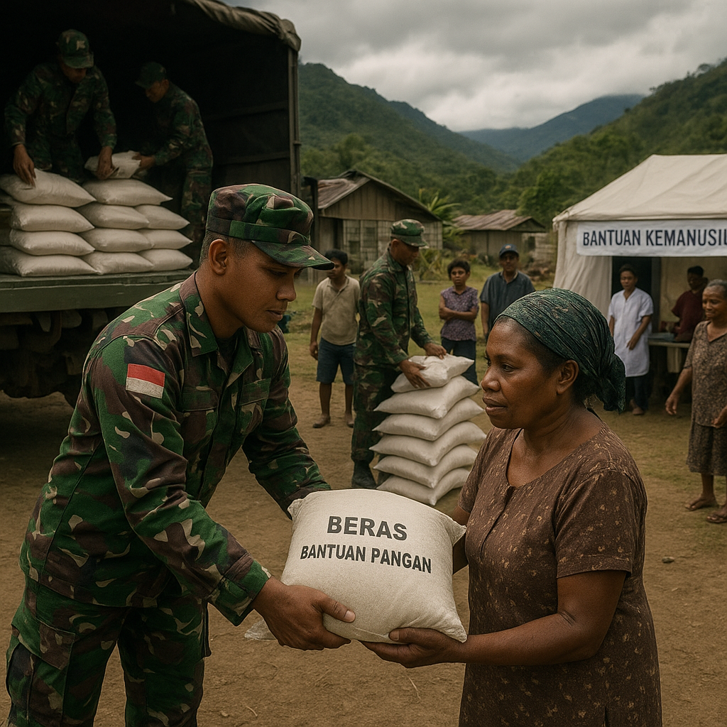 TNI Kirim 2 Ton Bantuan Pangan ke Tiga Distrik di Kabupaten Puncak Akibat El Nino