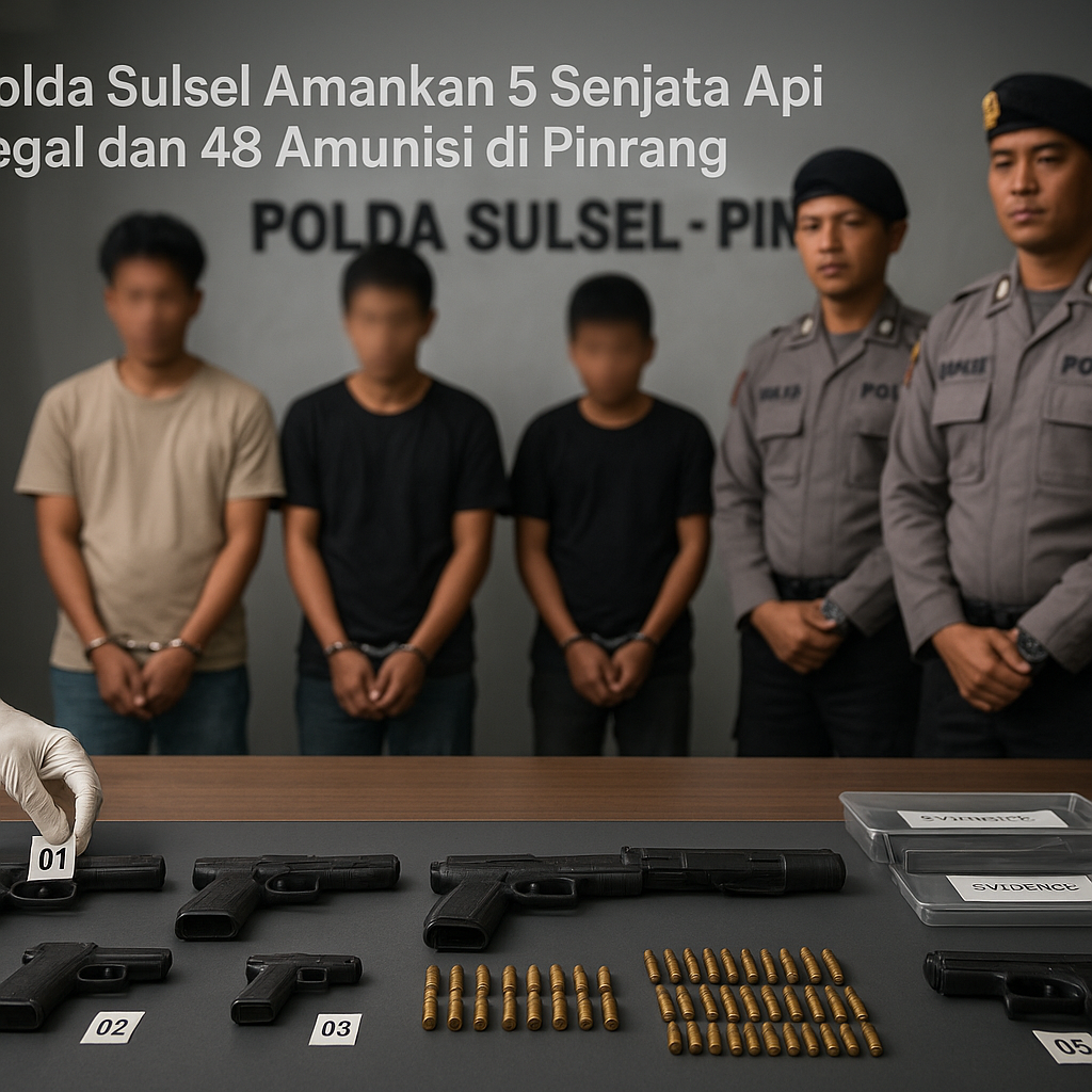 Polda Sulsel Amankan 5 Senjata Api Ilegal dan 48 Amunisi di Pinrang