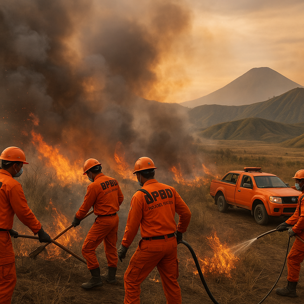 Kebakaran Hutan TNBTS Meluas ke Lereng Bromo Arah Probolinggo, BPBD Kerahkan Tim Cegah Api Masuk Bukit Teletubbies