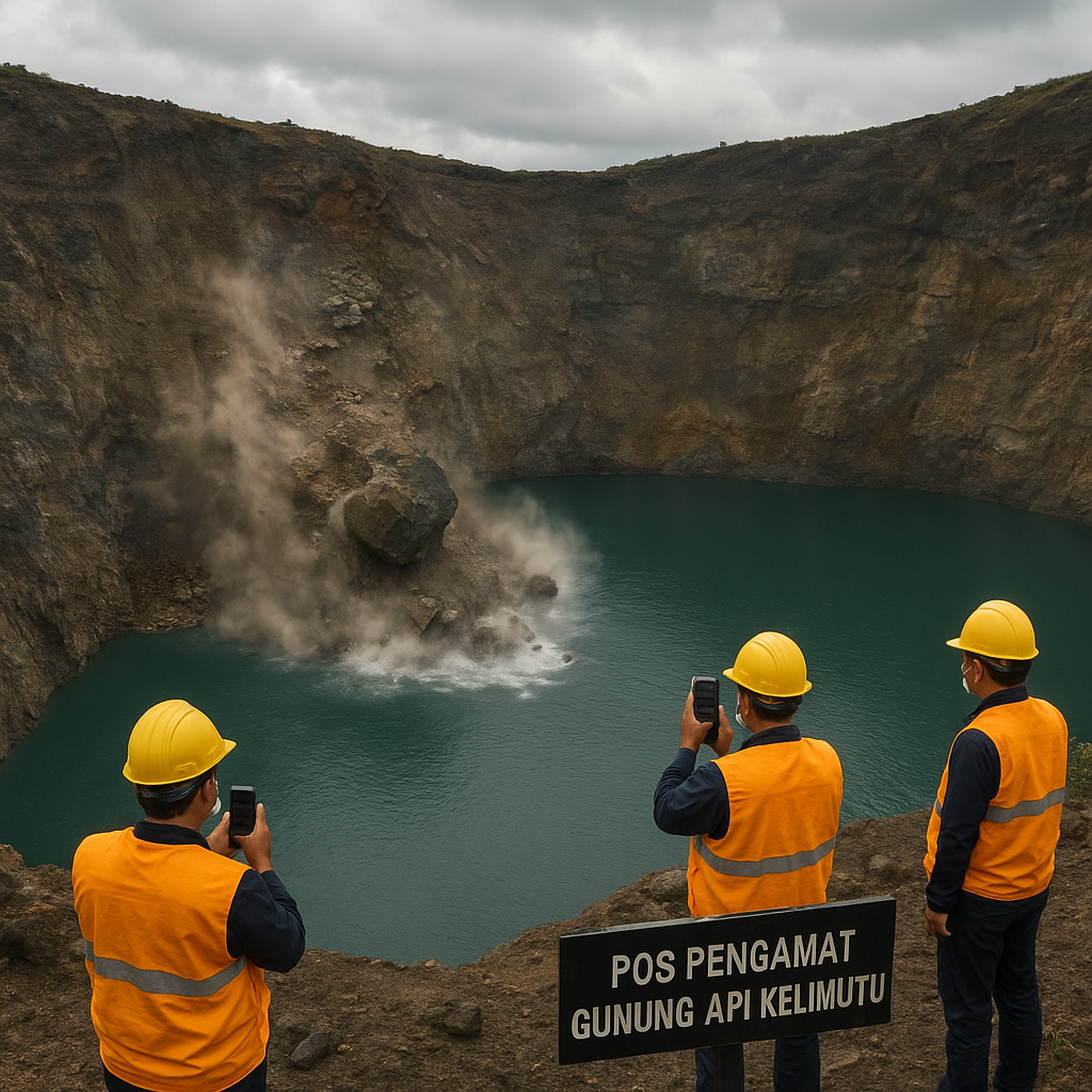 Tebing Kawah Danau Kelimutu Longsor, Material Batu Jatuh ke Danau