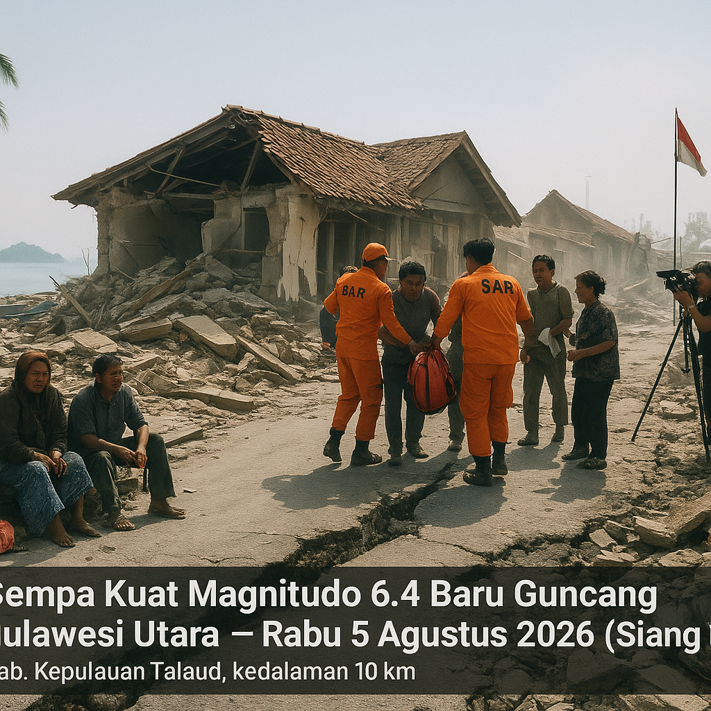 Gempa Kuat Magnitudo 6.4 Baru Guncang Sulawesi Utara Rabu 5 Agustus 2026, Gempanya Terjadi Siang Ini