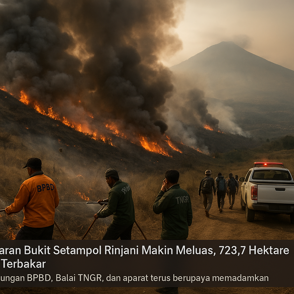 Kebakaran Bukit Setampol Rinjani Makin Meluas, 723,7 Hektare Lahan Terbakar