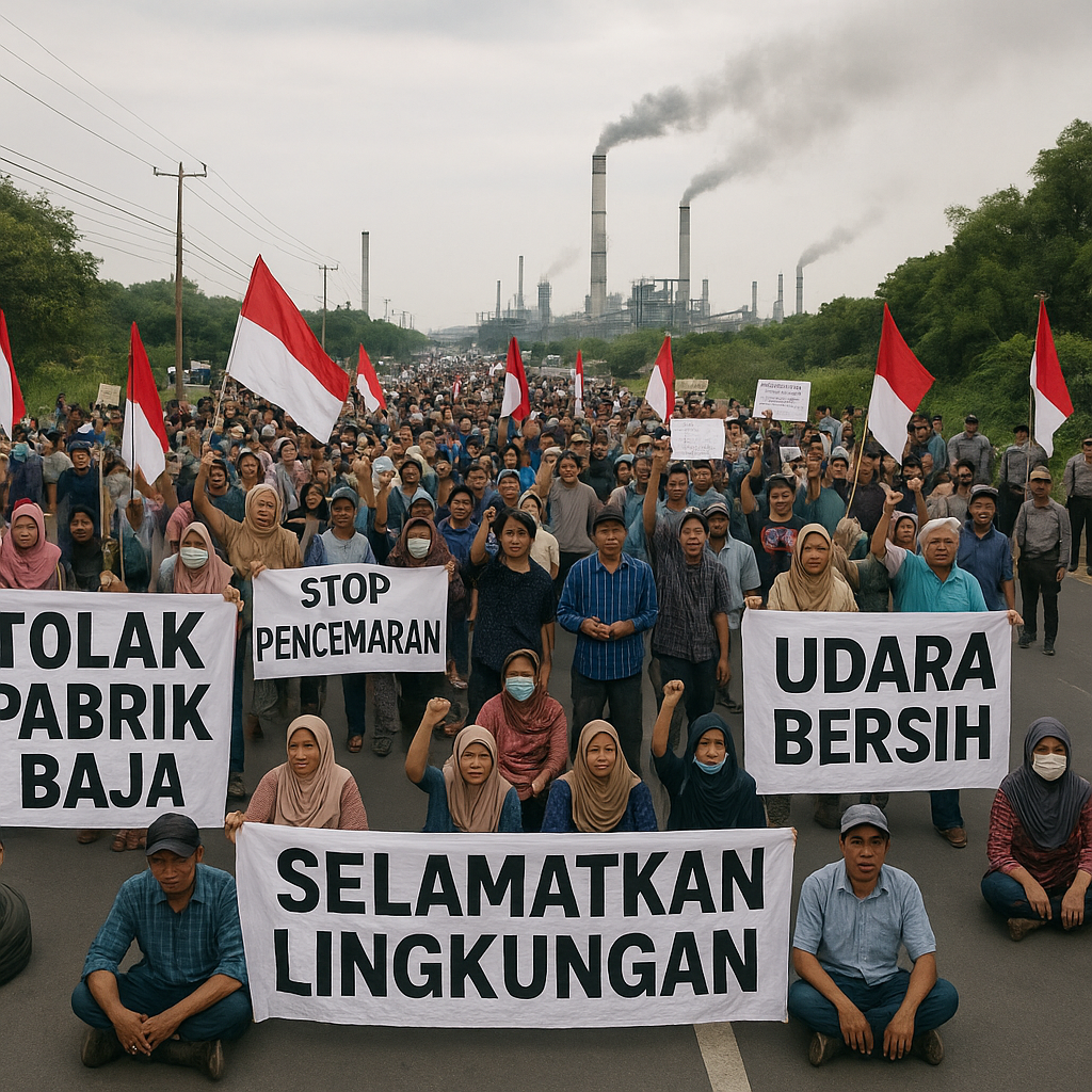 Warga Karawang Gelar Aksi Tolak Pabrik Baja, Jalan Raya Ditutup
