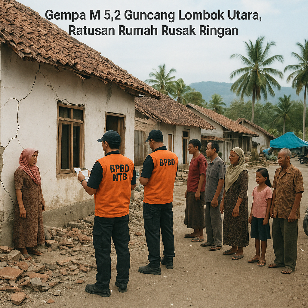 Gempa M 5,2 Guncang Lombok Utara, Ratusan Rumah Rusak Ringan