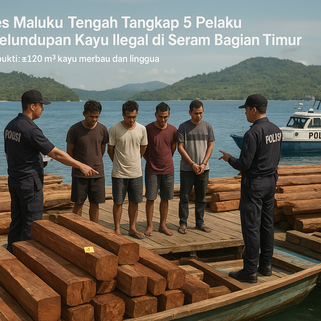 Polres Maluku Tengah Tangkap 5 Pelaku Penyelundupan Kayu Ilegal di Seram Bagian Timur