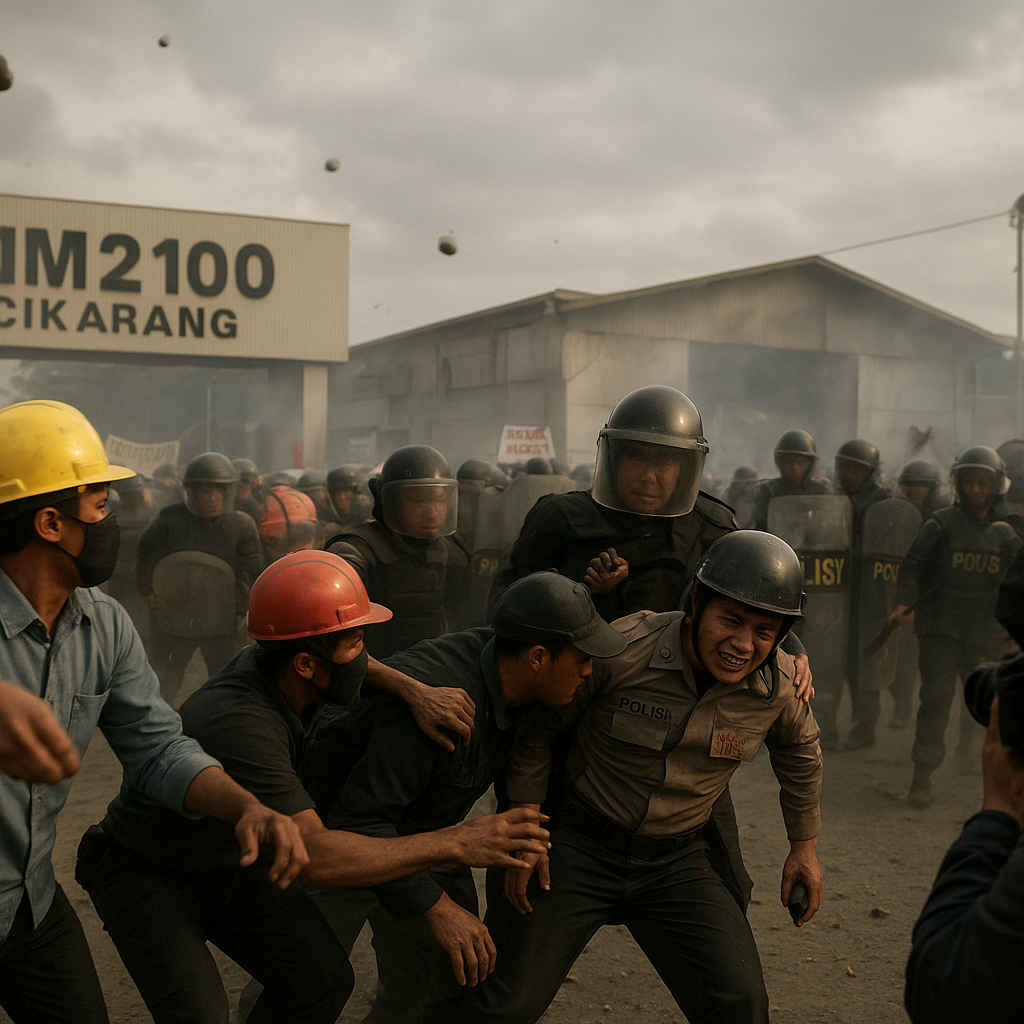 Demonstrasi Buruh di Bekasi Berakhir Ricuh, 1 Polisi Terluka