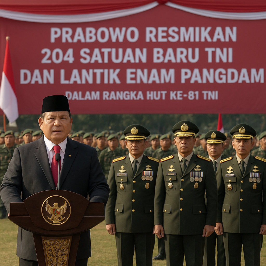 Prabowo Resmikan 204 Satuan Baru TNI dan Lantik Enam Pangdam, Perkuat Postur Kekuatan Teritorial