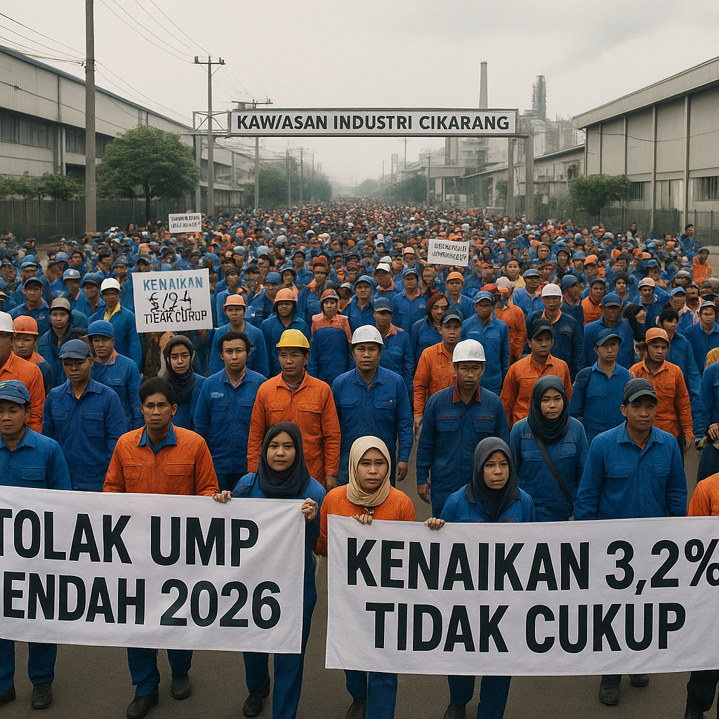 Demonstrasi Buruh di Kawasan Industri Cikarang Menolak UMP Rendah 2026