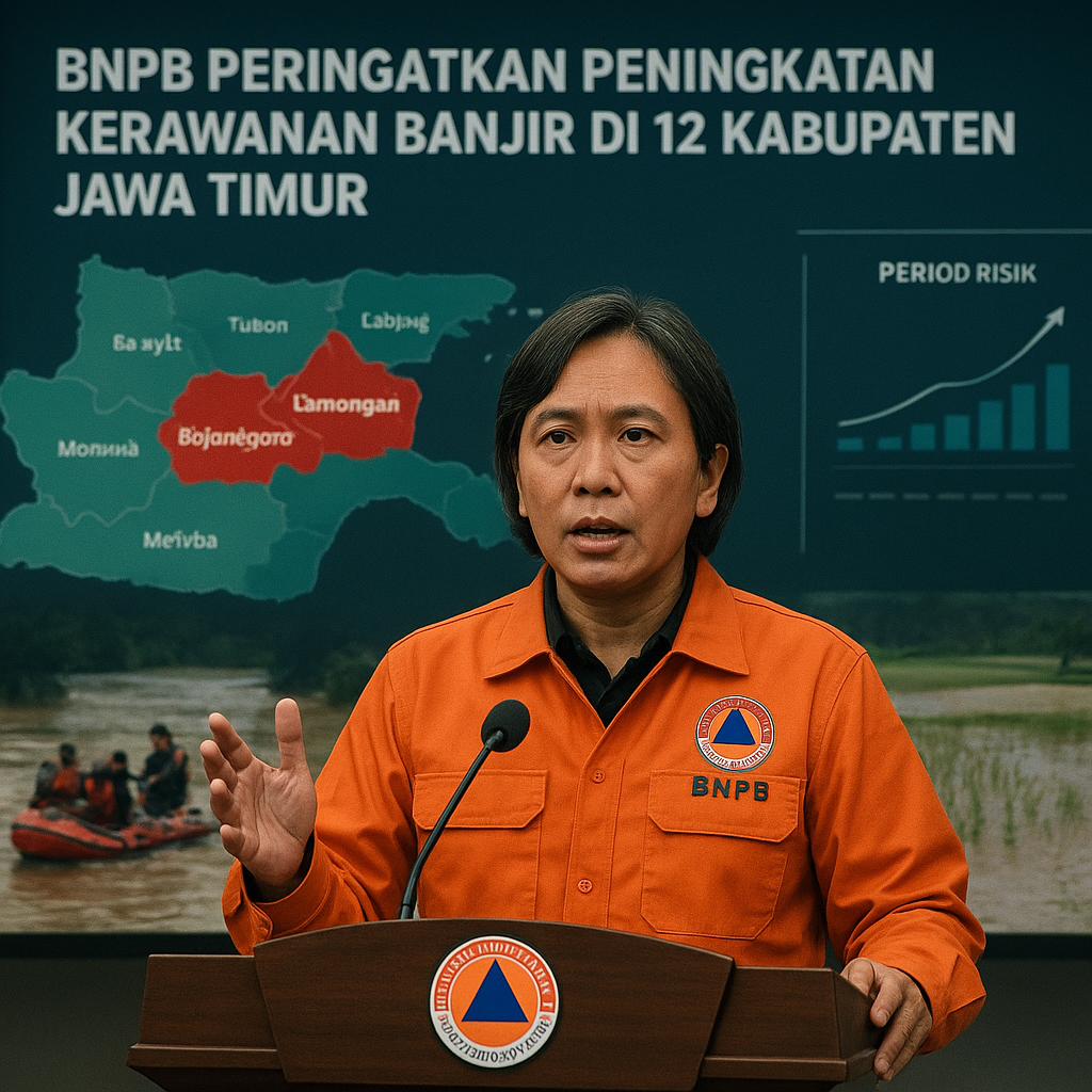 BNPB Peringatkan Peningkatan Kerawanan Banjir di 12 Kabupaten Jawa Timur
