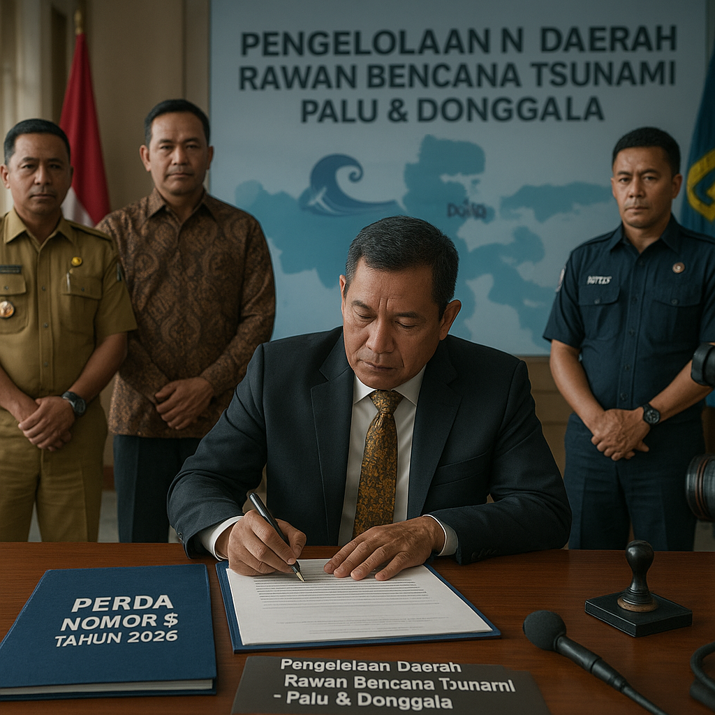 Gubernur Sulawesi Tengah Menandatangani Perda tentang Pengelolaan Daerah Rawan Bencana Tsunami di Palu dan Donggala