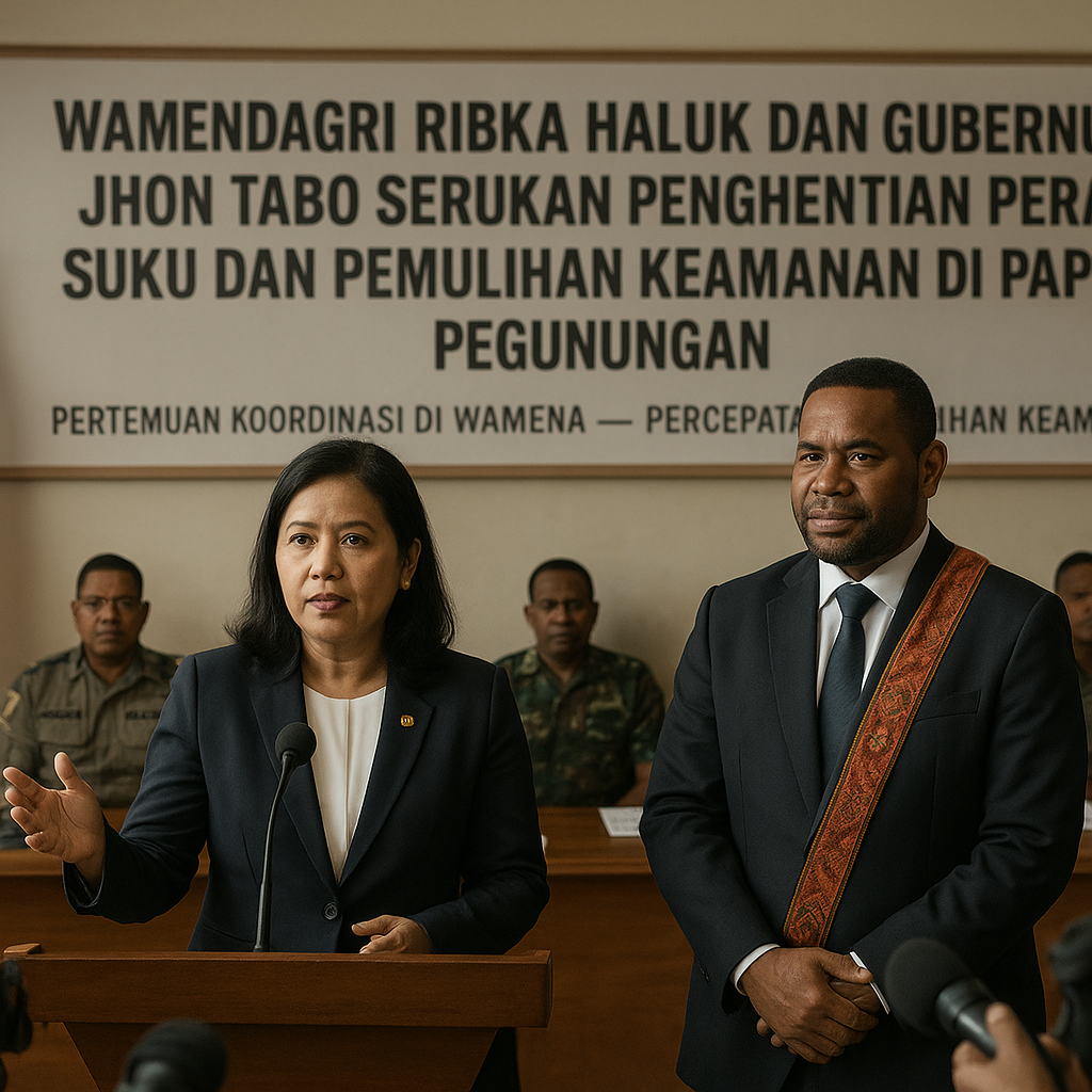 Wamendagri Ribka Haluk dan Gubernur Jhon Tabo Serukan Penghentian Perang Suku dan Pemulihan Keamanan di Papua Pegunungan
