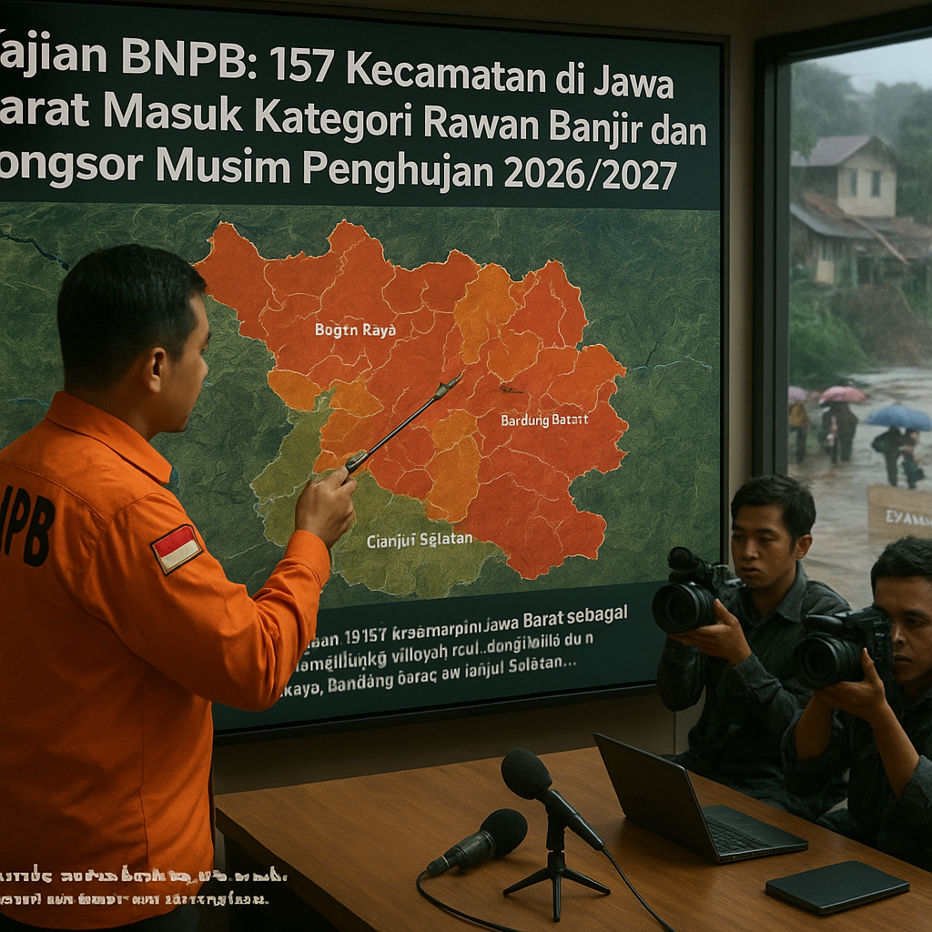 Kajian BNPB: 157 Kecamatan di Jawa Barat Masuk Kategori Rawan Banjir dan Longsor Musim Penghujan 2026/2027